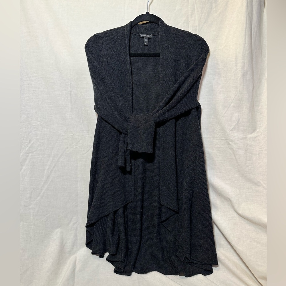 Eileen Fisher Long Cardigan Small Dark Gray Soft Cozy Cashmere